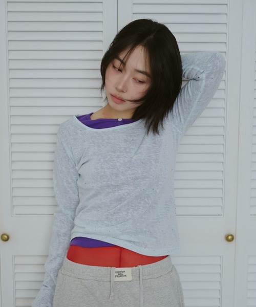 common gull products.（コモンガルプロダクツ）の「甘味のシアーネップロンT（Tシャツ/カットソー・レディース・ブラック系/杢グレー/ホワイト系/サックスブルー系・LARGE/SMALL/MEDIUM）」の15枚目の写真