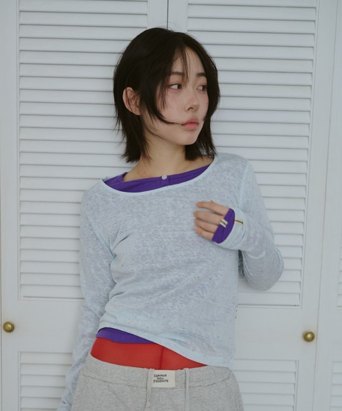 common gull products.（コモンガルプロダクツ）の「甘味のシアーネップロンT（Tシャツ/カットソー・レディース・ブラック系/杢グレー/ホワイト系/サックスブルー系・LARGE/SMALL/MEDIUM）」の18枚目の写真