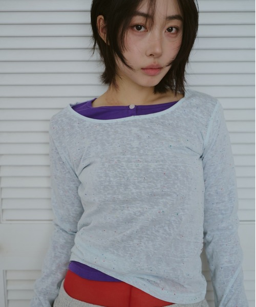 common gull products.（コモンガルプロダクツ）の「甘味のシアーネップロンT（Tシャツ/カットソー・レディース・ブラック系/杢グレー/ホワイト系/サックスブルー系・LARGE/SMALL/MEDIUM）」の19枚目の写真