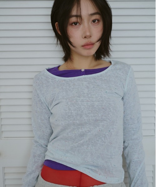 common gull products.（コモンガルプロダクツ）の「甘味のシアーネップロンT（Tシャツ/カットソー・レディース・ブラック系/杢グレー/ホワイト系/サックスブルー系・LARGE/SMALL/MEDIUM）」の20枚目の写真