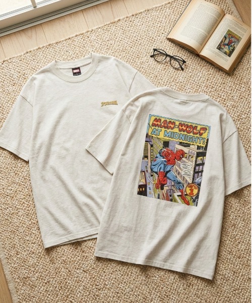 MARVEL（マーベル）の「【ＭＡＲＶＥＬ/マーベル】キャプテンアメリカ＆スパーダーマンＵＳＤ加工コミックプリント半袖Ｔシャツ（Tシャツ/カットソー・メンズ・ブラック系その他/アイボリー/ホワイト系その他/スミクロ・L/M/LL）」の2枚目の写真