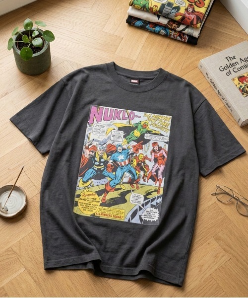 MARVEL（マーベル）の「【ＭＡＲＶＥＬ/マーベル】キャプテンアメリカ＆スパーダーマンＵＳＤ加工コミックプリント半袖Ｔシャツ（Tシャツ/カットソー・メンズ・ブラック系その他/アイボリー/ホワイト系その他/スミクロ・L/M/LL）」の4枚目の写真