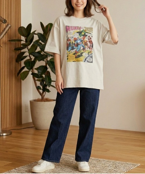 MARVEL（マーベル）の「【ＭＡＲＶＥＬ/マーベル】キャプテンアメリカ＆スパーダーマンＵＳＤ加工コミックプリント半袖Ｔシャツ（Tシャツ/カットソー・メンズ・ブラック系その他/アイボリー/ホワイト系その他/スミクロ・L/M/LL）」の5枚目の写真