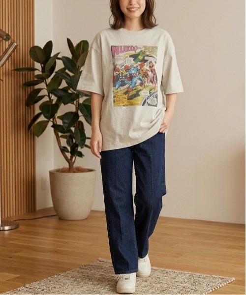 MARVEL（マーベル）の「【ＭＡＲＶＥＬ/マーベル】キャプテンアメリカ＆スパーダーマンＵＳＤ加工コミックプリント半袖Ｔシャツ（Tシャツ/カットソー・メンズ・ブラック系その他/アイボリー/ホワイト系その他/スミクロ・L/M/LL）」の6枚目の写真