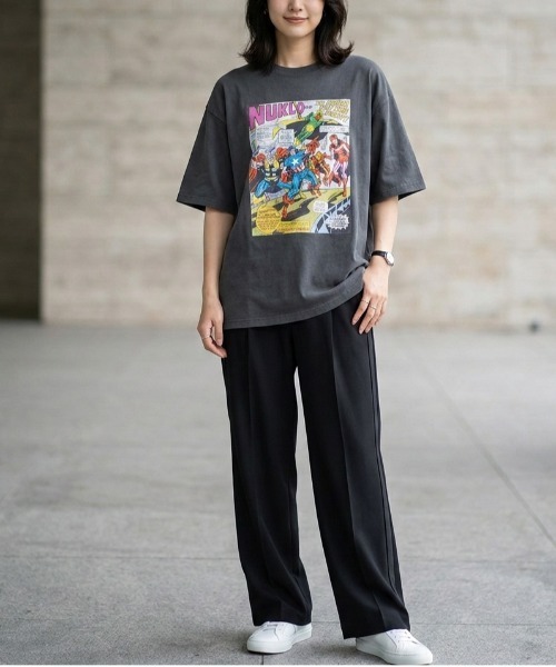 MARVEL（マーベル）の「【ＭＡＲＶＥＬ/マーベル】キャプテンアメリカ＆スパーダーマンＵＳＤ加工コミックプリント半袖Ｔシャツ（Tシャツ/カットソー・メンズ・ブラック系その他/アイボリー/ホワイト系その他/スミクロ・L/M/LL）」の12枚目の写真