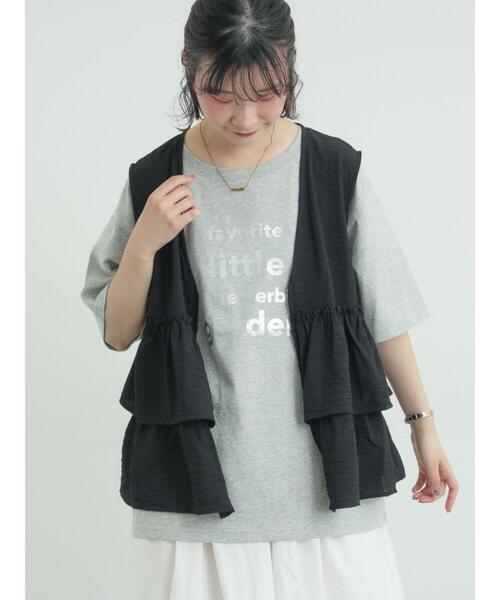 Samansa Mos2（サマンサ モスモス）の「(セットアップ可)フリルジップベスト（ベスト・レディース・ベージュ/ブラック/チェック・F）」の2枚目の写真