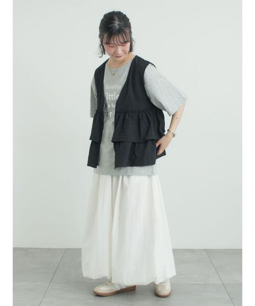 Samansa Mos2（サマンサ モスモス）の「(セットアップ可)フリルジップベスト（ベスト・レディース・ベージュ/ブラック/チェック・F）」の4枚目の写真