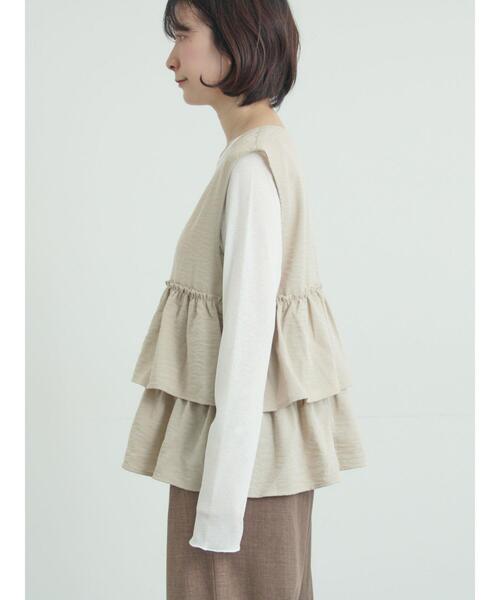 Samansa Mos2（サマンサ モスモス）の「(セットアップ可)フリルジップベスト（ベスト・レディース・ベージュ/ブラック/チェック・F）」の7枚目の写真