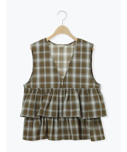 Samansa Mos2（サマンサ モスモス）の「(セットアップ可)フリルジップベスト（ベスト・レディース・ベージュ/ブラック/チェック・F）」の14枚目の写真
