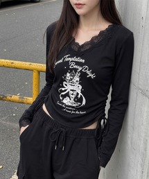 HOOK（フック）の「HOOK for girls Sweet Temptation Berry Delight レースVネックショート丈トップス（Tシャツ/カットソー）」