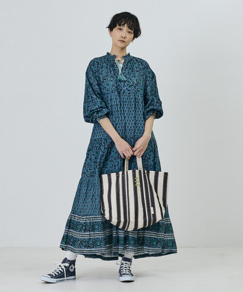 Freada（フリーダ）の「Freada/フリーダ インドフラワープリント4段ティアードドレス（ワンピース・レディース・ブルー/オレンジ・ONE SIZE）」の11枚目の写真