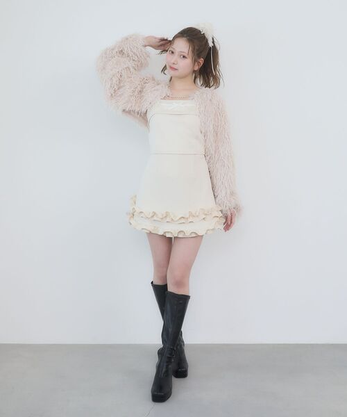 MAJESTIC LEGON（マジェスティックレゴン）の「フワフワフリンジカーデ＆キャミセット（カーディガン/ボレロ・レディース・アイボリー/ブラック/ピンクベージュ・MEDIUM）」の12枚目の写真