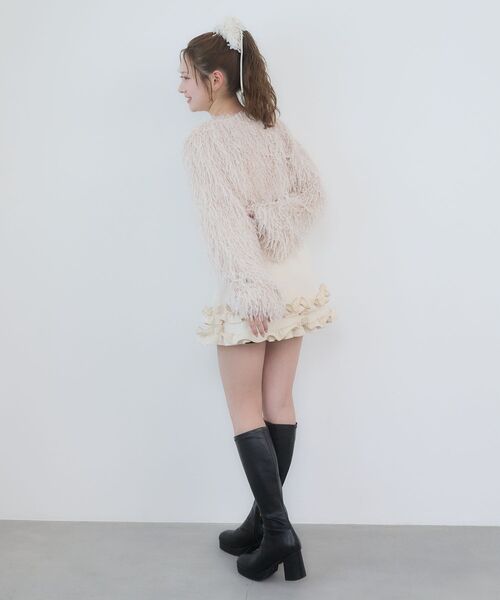 MAJESTIC LEGON（マジェスティックレゴン）の「フワフワフリンジカーデ＆キャミセット（カーディガン/ボレロ・レディース・アイボリー/ブラック/ピンクベージュ・MEDIUM）」の14枚目の写真