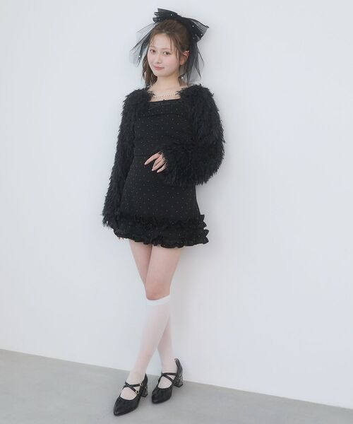 MAJESTIC LEGON（マジェスティックレゴン）の「フワフワフリンジカーデ＆キャミセット（カーディガン/ボレロ・レディース・アイボリー/ブラック/ピンクベージュ・MEDIUM）」の21枚目の写真