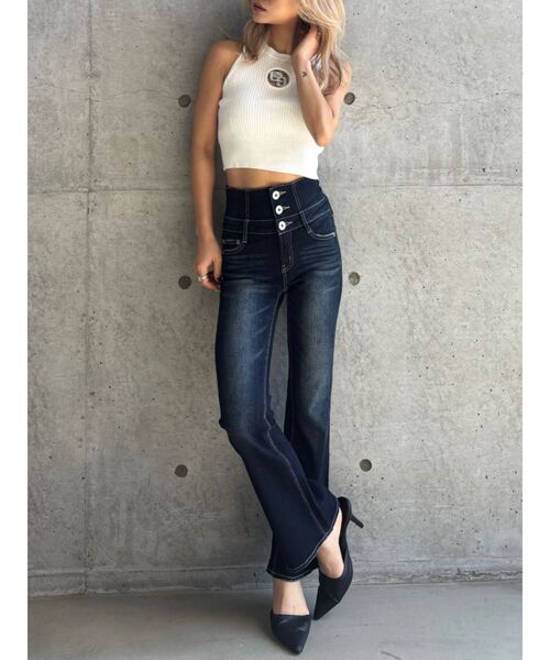 GYDA(ジェイダ)の「【TINY低身長さん向け】ハイウエストBACKクロスフレアパンツ(デニムパンツ・レディース・インディゴブルー/ブラック/ライトブルー・SMALL/X-SMALL/MEDIUM)」の19枚目の写真