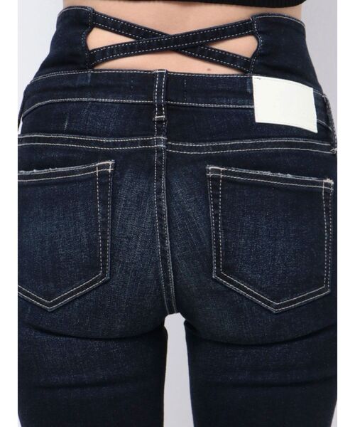 GYDA(ジェイダ)の「【TINY低身長さん向け】ハイウエストBACKクロスフレアパンツ(デニムパンツ・レディース・インディゴブルー/ブラック/ライトブルー・SMALL/X-SMALL/MEDIUM)」の16枚目の写真