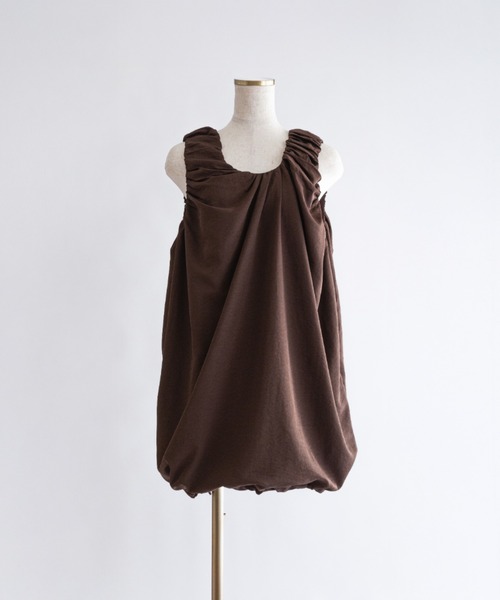 EN NEUME(エンノイム)の「Twill Balloon Gather Mini Dress(ワンピース・レディース・ブラック/ライトベージュ/ブラウン・FREE)」の14枚目の写真