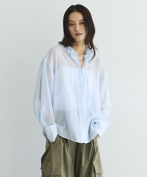 GARAGE OF GOOD CLOTHING（ガレージオブグッドクロージング）の「フリルカラーブラウス（シャツ/ブラウス・レディース・ブラック/サックスブルー/オフホワイト・FREE）」の3枚目の写真