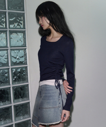 LEATHERY（レザリー）の「スクエアネックシャーリングウールニットトップ [ネイビー]（ニット/セーター）」