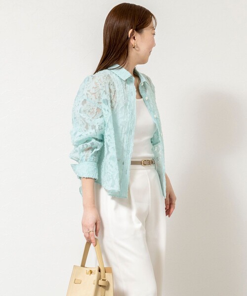 NOLLEY’S Sophi（ノーリーズソフィ）の「ウォッシャブルワッシャーオーガンジーカットジャガードショートシャツ（シャツ/ブラウス・レディース・ホワイト/ミント・38）」の7枚目の写真