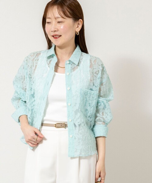 NOLLEY’S Sophi（ノーリーズソフィ）の「ウォッシャブルワッシャーオーガンジーカットジャガードショートシャツ（シャツ/ブラウス・レディース・ホワイト/ミント・38）」の8枚目の写真