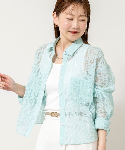NOLLEY’S Sophi（ノーリーズソフィ）の「ウォッシャブルワッシャーオーガンジーカットジャガードショートシャツ（シャツ/ブラウス・レディース・ホワイト/ミント・38）」の9枚目の写真