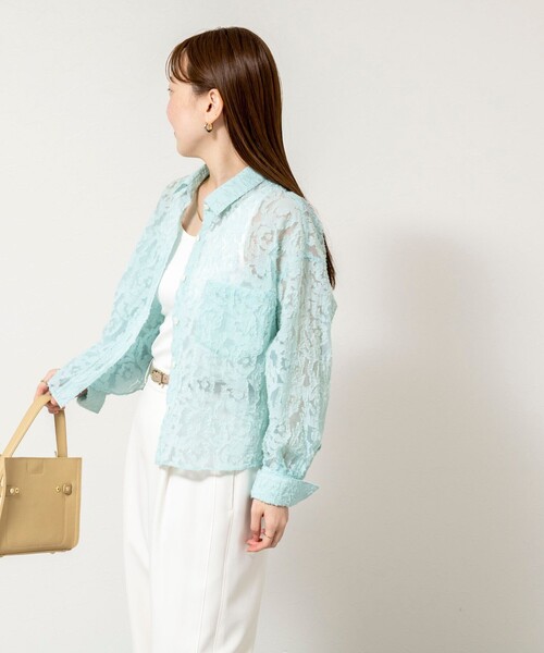 NOLLEY’S Sophi（ノーリーズソフィ）の「ウォッシャブルワッシャーオーガンジーカットジャガードショートシャツ（シャツ/ブラウス・レディース・ホワイト/ミント・38）」の10枚目の写真