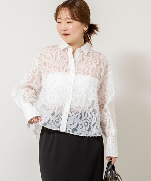 NOLLEY’S Sophi（ノーリーズソフィ）の「ウォッシャブルワッシャーオーガンジーカットジャガードショートシャツ（シャツ/ブラウス・レディース・ホワイト/ミント・38）」の15枚目の写真