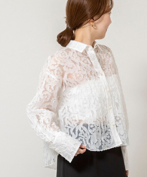 NOLLEY’S Sophi（ノーリーズソフィ）の「ウォッシャブルワッシャーオーガンジーカットジャガードショートシャツ（シャツ/ブラウス・レディース・ホワイト/ミント・38）」の19枚目の写真