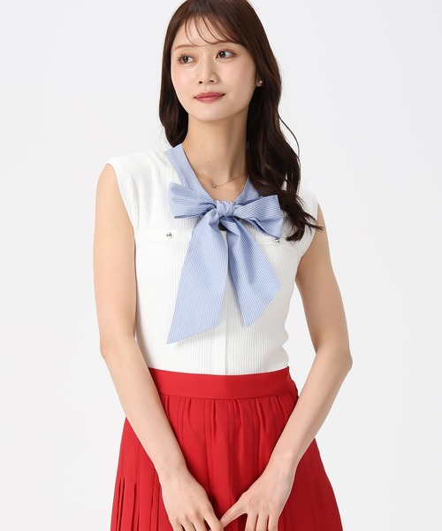 MISCH MASCH（ミッシュマッシュ）の「2026春夏新作 シャツボウタイフレンチスリーブニット（ニット/セーター・レディース・イエロー/ホワイト/ブラック・ﾌﾘ-）」の15枚目の写真