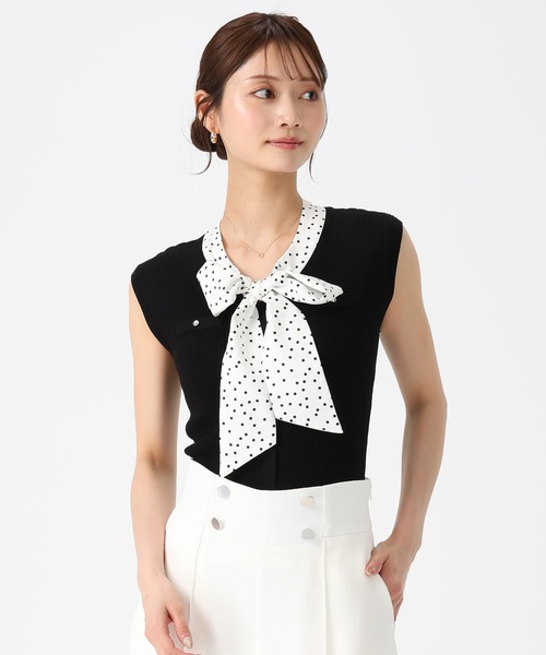 MISCH MASCH（ミッシュマッシュ）の「2026春夏新作 シャツボウタイフレンチスリーブニット（ニット/セーター・レディース・イエロー/ホワイト/ブラック・ﾌﾘ-）」の16枚目の写真