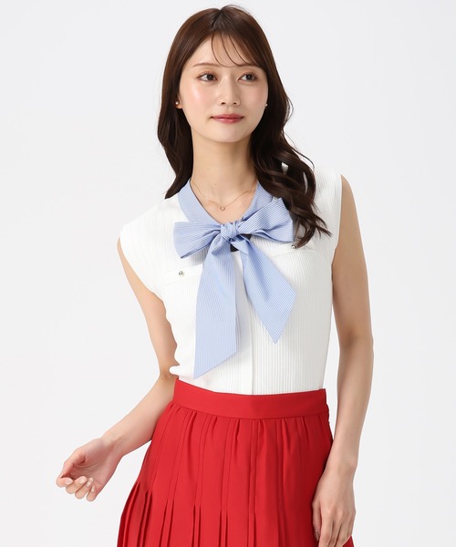 MISCH MASCH（ミッシュマッシュ）の「2026春夏新作 シャツボウタイフレンチスリーブニット（ニット/セーター・レディース・イエロー/ホワイト/ブラック・ﾌﾘ-）」の14枚目の写真