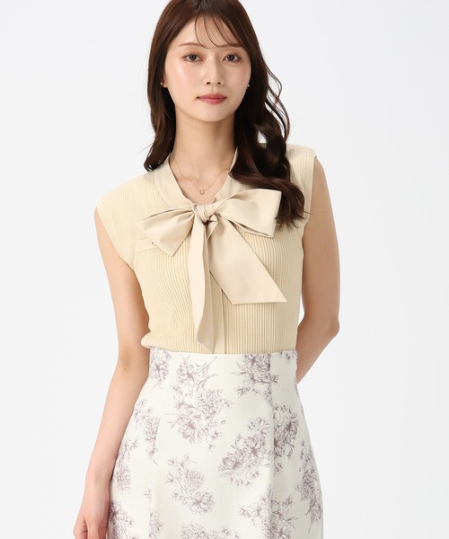 MISCH MASCH（ミッシュマッシュ）の「2026春夏新作 シャツボウタイフレンチスリーブニット（ニット/セーター・レディース・イエロー/ホワイト/ブラック・ﾌﾘ-）」の4枚目の写真