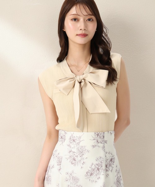 MISCH MASCH(ミッシュマッシュ)の「2026春夏新作 シャツボウタイフレンチスリーブニット(ニット/セーター・レディース・イエロー/ホワイト/ブラック・フリ-)」の5枚目の写真