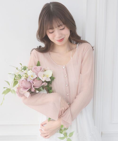 MAJESTIC LEGON（マジェスティックレゴン）の「ビジューボタンシアーカーディガン（ニット/セーター・レディース・アイボリー/ブルー/オフホワイト/ピンク/ネイビー・MEDIUM）」の5枚目の写真