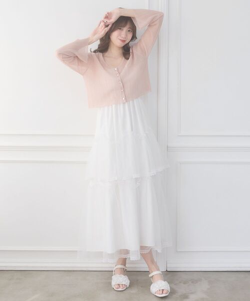 MAJESTIC LEGON（マジェスティックレゴン）の「ビジューボタンシアーカーディガン（ニット/セーター・レディース・アイボリー/ブルー/オフホワイト/ピンク/ネイビー・MEDIUM）」の11枚目の写真