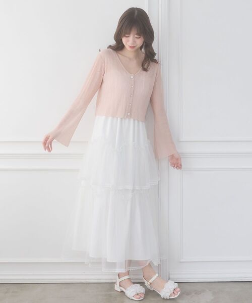 MAJESTIC LEGON（マジェスティックレゴン）の「ビジューボタンシアーカーディガン（ニット/セーター・レディース・アイボリー/ブルー/オフホワイト/ピンク/ネイビー・MEDIUM）」の12枚目の写真
