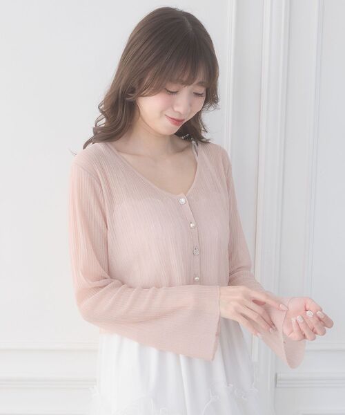 MAJESTIC LEGON（マジェスティックレゴン）の「ビジューボタンシアーカーディガン（ニット/セーター・レディース・アイボリー/ブルー/オフホワイト/ピンク/ネイビー・MEDIUM）」の15枚目の写真