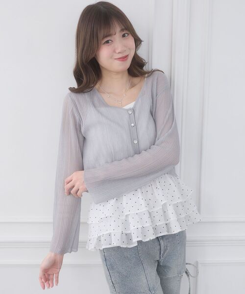 MAJESTIC LEGON（マジェスティックレゴン）の「ビジューボタンシアーカーディガン（ニット/セーター・レディース・アイボリー/ブルー/オフホワイト/ピンク/ネイビー・MEDIUM）」の21枚目の写真