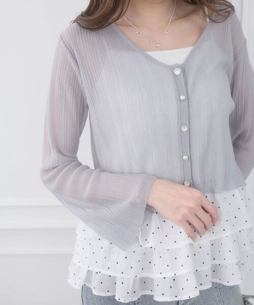 MAJESTIC LEGON（マジェスティックレゴン）の「ビジューボタンシアーカーディガン（ニット/セーター・レディース・アイボリー/ブルー/オフホワイト/ピンク/ネイビー・MEDIUM）」の22枚目の写真