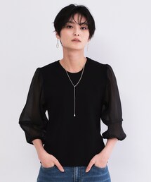 オーガンジーパフスリーブドッキングニット【洗濯機OK】