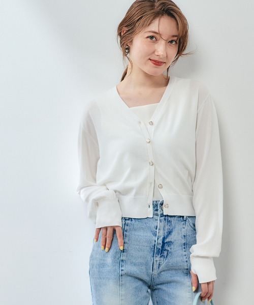 12Twelve Agenda(トゥエルブ アジェンダ)の「UVカットVネックカーディガン(カーディガン/ボレロ・レディース・ミント/ネイビー/オフホワイト/チャコールグレー・M)」の2枚目の写真