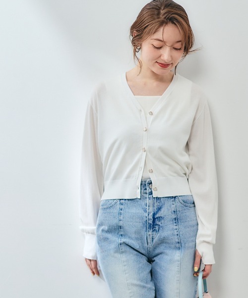 12Twelve Agenda(トゥエルブ アジェンダ)の「UVカットVネックカーディガン(カーディガン/ボレロ・レディース・ミント/ネイビー/オフホワイト/チャコールグレー・M)」の8枚目の写真