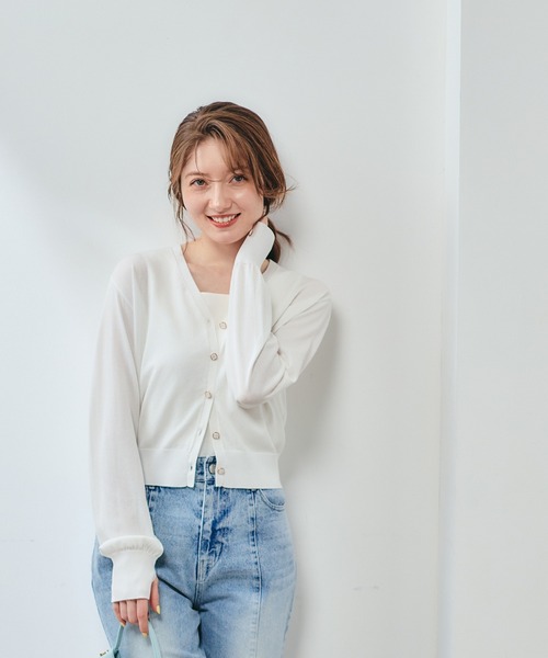 12Twelve Agenda(トゥエルブ アジェンダ)の「UVカットVネックカーディガン(カーディガン/ボレロ・レディース・ミント/ネイビー/オフホワイト/チャコールグレー・M)」の9枚目の写真
