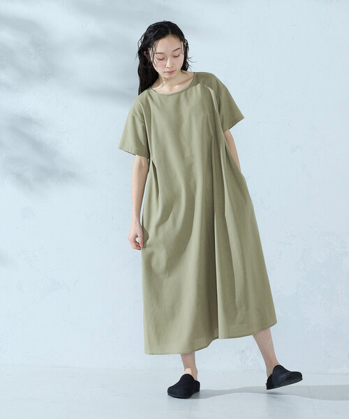 ONIGIRI(オニギリ)の「半袖 アッパッパ(ワンピース・レディース・オレンジ/ネイビー/ベージュ/カーキ・LARGE/MEDIUM)」の3枚目の写真