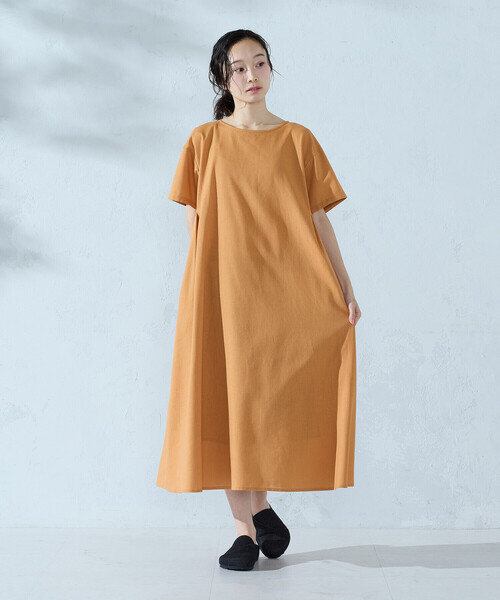 ONIGIRI(オニギリ)の「半袖 アッパッパ(ワンピース・レディース・オレンジ/ネイビー/ベージュ/カーキ・LARGE/MEDIUM)」の4枚目の写真