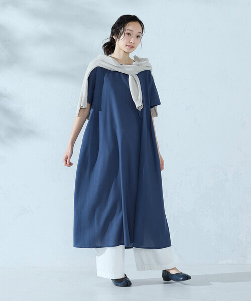 ONIGIRI(オニギリ)の「半袖 アッパッパ(ワンピース・レディース・オレンジ/ネイビー/ベージュ/カーキ・LARGE/MEDIUM)」の6枚目の写真