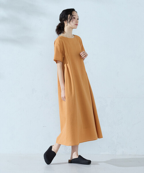 ONIGIRI(オニギリ)の「半袖 アッパッパ(ワンピース・レディース・オレンジ/ネイビー/ベージュ/カーキ・LARGE/MEDIUM)」の7枚目の写真