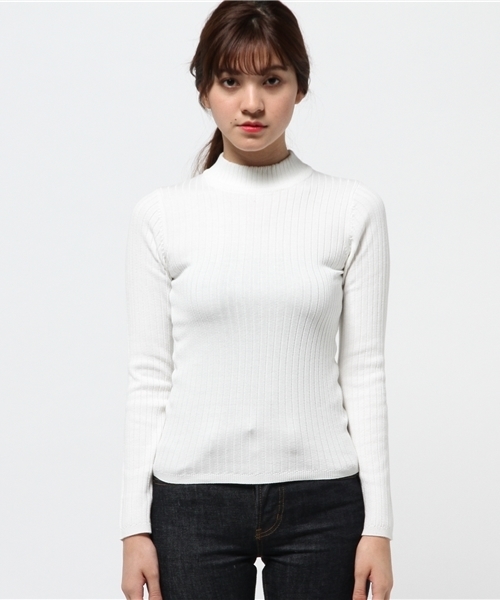 MOUSSY(マウジー)の「Cotton/Rayon Rib tops(ニット/セーター・レディース・ライトイエロー/オフホワイト/ライトグレー/ライトブルー・FREE)」の9枚目の写真