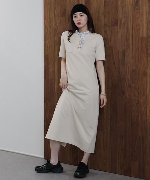 J by blue(ジェイバイブルー)の「フリルシャツドッキングワンピース(ワンピース・レディース・チャコールグレー/アイボリー/ブラック・MEDIUM)」の12枚目の写真